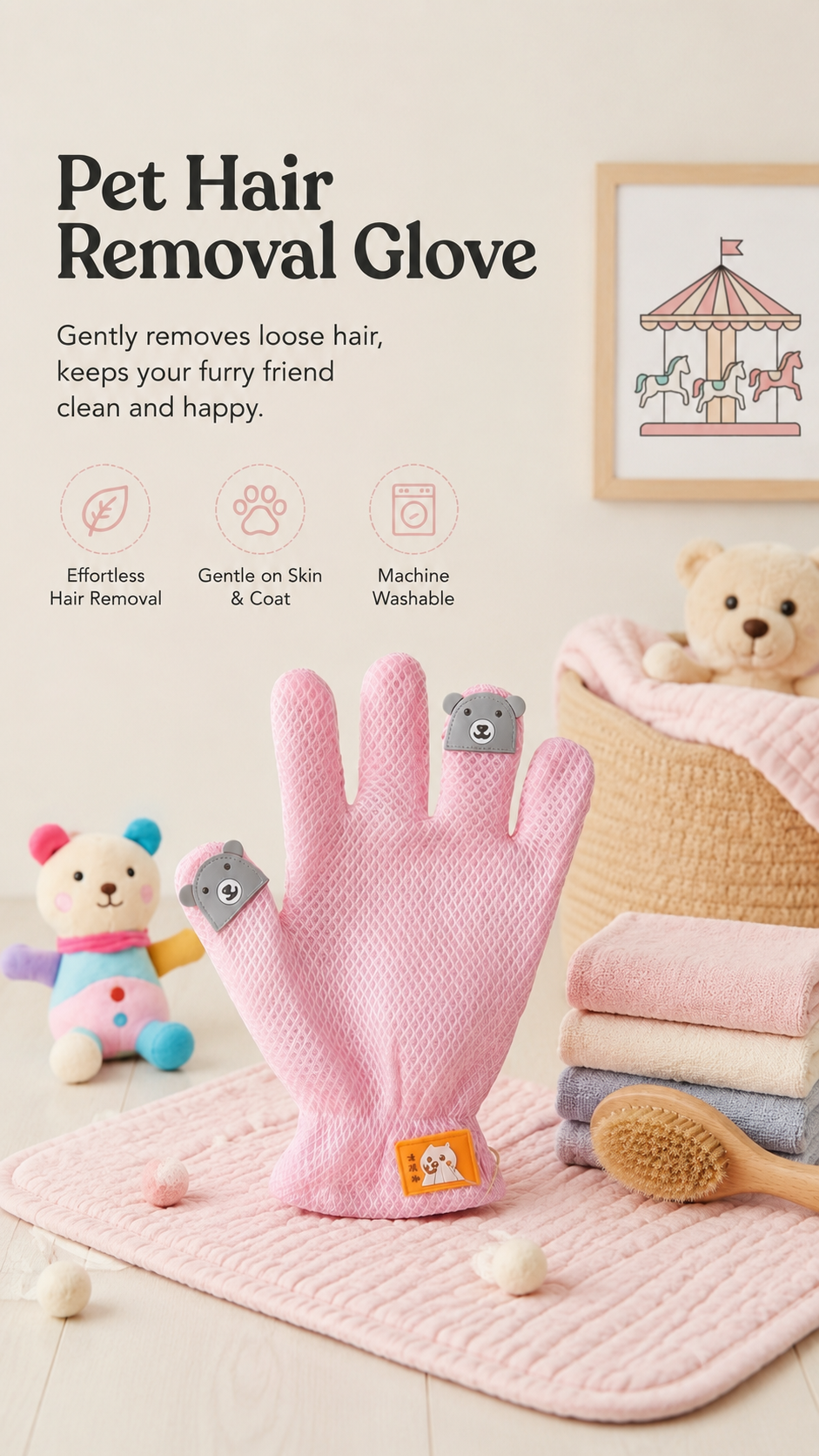 Double-Sided Silicone Pet Grooming & De-shedding Glove