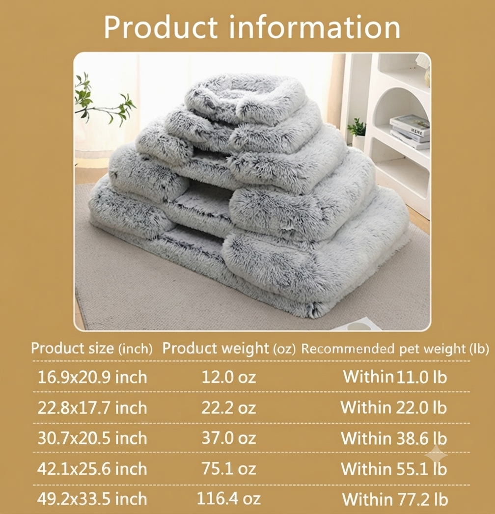 Cozy Plush Square Pet Bed - Warm & Washable Dog/Cat Bed