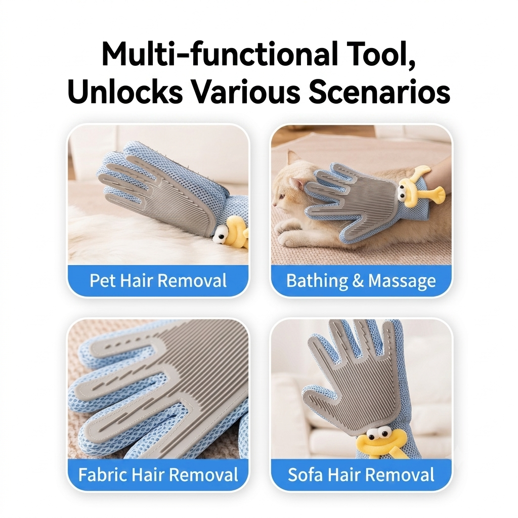 Double-Sided Silicone Pet Grooming & De-shedding Glove